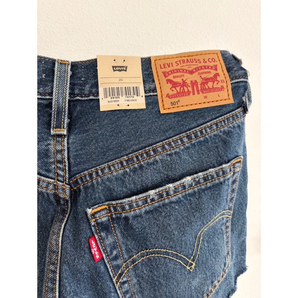 Levis 501 Original Shorts Womens 26 High Rise Distressed Denim Dark Wash NWT - Picture 4 of 5